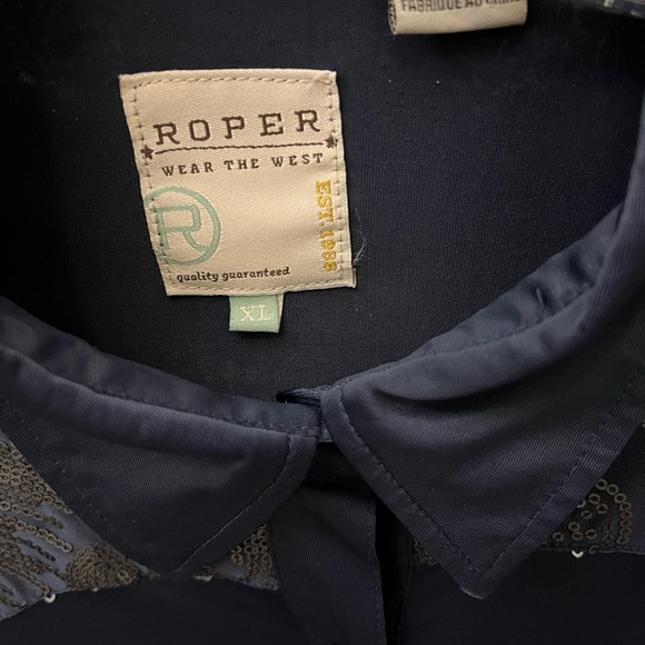 Roper women’s blue button down shirt with paisley sequin detail sz XL - Picture 5 of 7